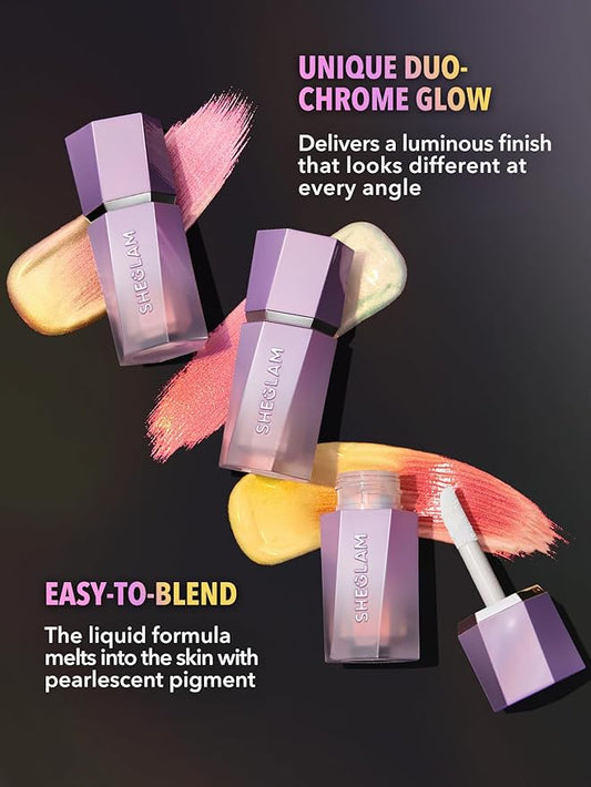 SHEGLAM Chroma-Glow Bloom Liquid Highlighter Color Changing Gel Cream Multichrome Highlighter High-Shine Finish Long Wear Brightening Non-Caking-Flying Comet