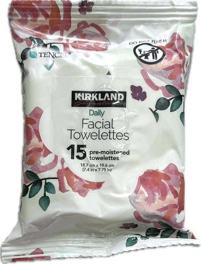 Kirkland Daily Facial Towelettes. Gentle Cleansing for Everyday Refreshment.For all skin types.15 Count.Remove makeup.Cleanse, Hydrate and Balance with One Towelette.
