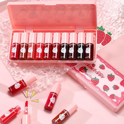 10 Colors Lip Tint Stain Set, Korean Moisturizing Lip Gloss Velvet Mini Liquid Lipstick, Multi-Use Lip and Cheek Tint, Non-Stick Cup, Lightweight, Long-Lasting Waterproof Lips Makeup