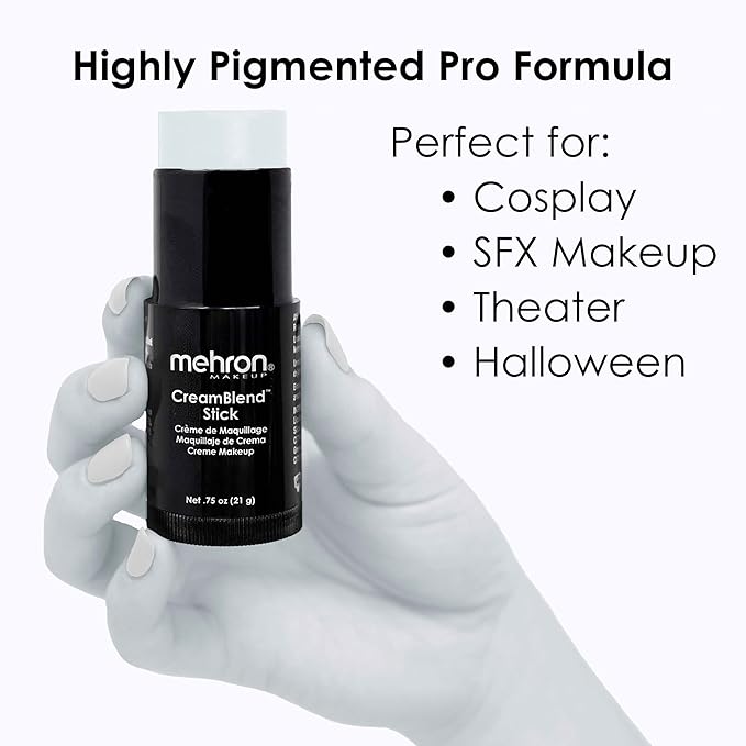 Mehron Makeup CreamBlend Stick | Face Paint, Body Paint, & Foundation Cream Makeup | Perfect for Halloween .75 oz (21 g) (Moonlight White)