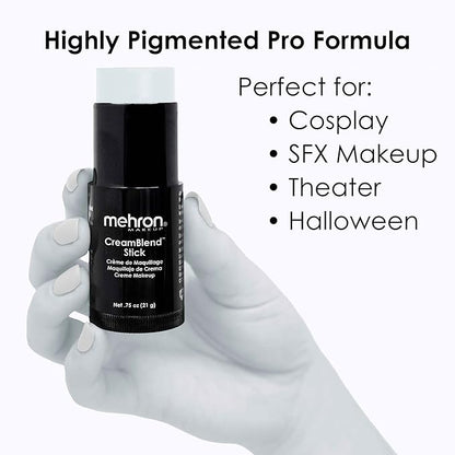 Mehron Makeup CreamBlend Stick | Face Paint, Body Paint, & Foundation Cream Makeup | Perfect for Halloween .75 oz (21 g) (Moonlight White)