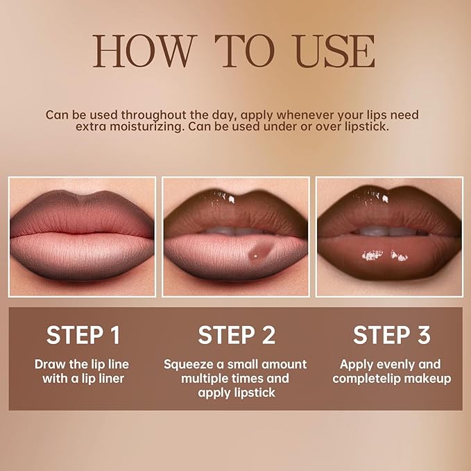 Nourishing Lip Gloss with Brown Lip Liner Lip Combo Set, Moisturizing High Shine Nude Lip Glow Oil Fresh Lightweight Glossy Plumping Lip Gloss for Women Long Wear Mini Liquid Lipstick Makeup#8