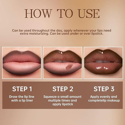Nourishing Lip Gloss with Brown Lip Liner Lip Combo Set, Moisturizing High Shine Nude Lip Glow Oil Fresh Lightweight Glossy Plumping Lip Gloss for Women Long Wear Mini Liquid Lipstick Makeup#8