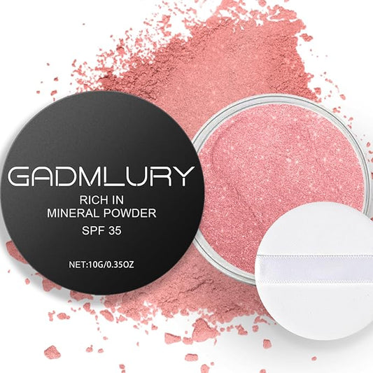 Mineral Blush Powder, SPF 35, Sunscreen Pearl-Infused Loose Blush, Buildable Dewy Glow, Luminous Cheek Color Makeup (Solar Flush - Golden Aura)