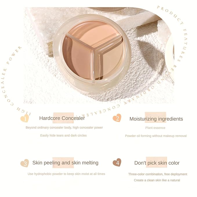 Novo 3-Color Concealer Palette - Full Coverage for Dark Circles, Acne Scars & Blemishes, Hydrating & Buildable Formula, Waterproof & Long-Lasting, Lightweight Smooth Concealer for All Skin Types