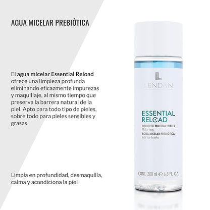 LENDAN - Micellar Water - Essential Reload Prebiotic - 200 ml - for All Skin Types - Alcohol and Paraben-Free Makeup Remover - Gentle Cleansing - with Prebiotic Ingredients