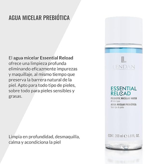 LENDAN - Micellar Water - Essential Reload Prebiotic - 200 ml - for All Skin Types - Alcohol and Paraben-Free Makeup Remover - Gentle Cleansing - with Prebiotic Ingredients