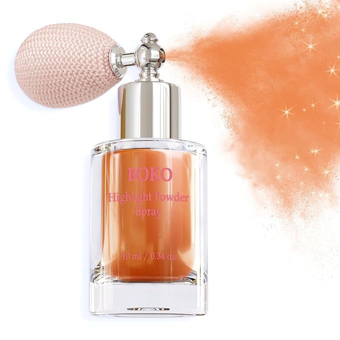 Boko Highlighter Powder Spray, Cosmetic Body Shimmer Spray High Gloss Diamond Highlight Glitter Powder Makeup Sparkle Glitter Hairspray Christmas Rave Accessories for Women Face Paint Hair Clothes