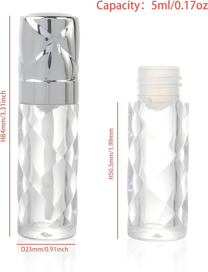 COSIDEA 16pcs Round 5ml 0.17oz silver Empty lip gloss tubes with wand prismatic Lipgloss tube containers for lip oil packing