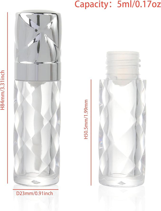 COSIDEA 16pcs Round 5ml 0.17oz silver Empty lip gloss tubes with wand prismatic Lipgloss tube containers for lip oil packing