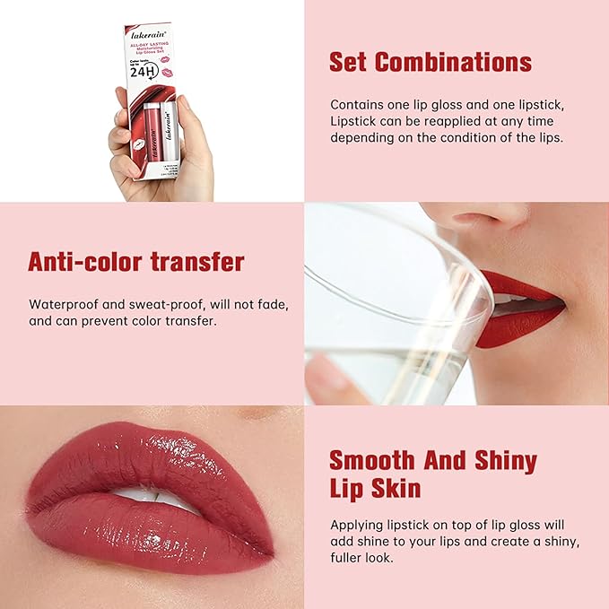 Long Lasting Moisturizing Lip Gloss Set,High Pigmented Lip Stain Hydrating Liquid Lipstick Lip Balm,Waterproof Smooth Shiny Matte Glossy Finish Lip Makeup Kits(#3-Queen of Aura, Pack of 2)
