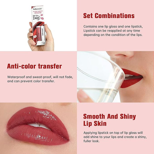 Long Lasting Moisturizing Lip Gloss Set,High Pigmented Lip Stain Hydrating Liquid Lipstick Lip Balm,Waterproof Smooth Shiny Matte Glossy Finish Lip Makeup Kits(#10-Mude Flush, Pack of 2)