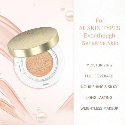 Cushion Foundation Makeup, Buildable Coverage Moisturizing Nourishing Breathable Poreless Oil-Control Lightweight, Skin fit, Natural Flawless Matte Finish