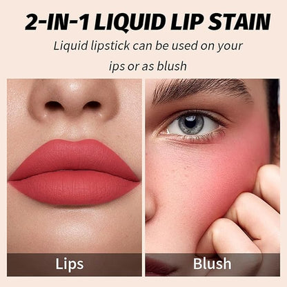2PCS Velvet Lip Gloss Set, Multipurpose Liquid Lipstick - Long Lasting Waterproof, Non-Sticky, Lip & Cheek Tint - Set C