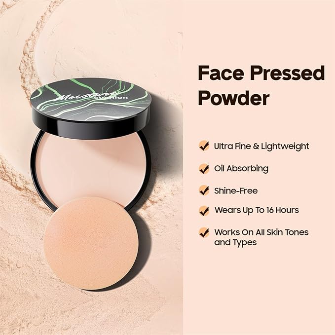 Mushroom Head Air Cushion CC Cream Strong Concealer, Moisturizing BB Cream Makeup Base Primer Even Skin Tone for All Skin Types, Face Makeup Cushion Foundation Long Lasting (Natural+Setting Powder)