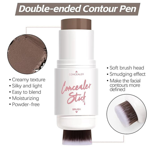 Dual-Ended Contour Stick, Matte Face Shaping & Highlighter Stick, Waterproof Bronzer Pen, Non-greasy, Create a Lightweight Finishing Makeup