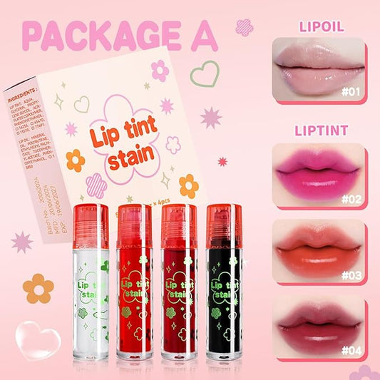 4PCS Rolling Ball Lip Oil Set, Long Lasting Hydrating & Moisturizing Lip Gloss Set for Kids Lip care, Transparent Lip Gloss for Dry and Chapped Lips (Set A, 0.16 Oz/Pcs)