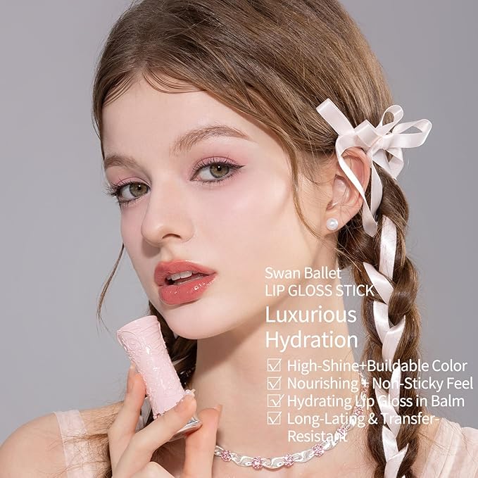 Flower Knows Swan Ballet Shine Lipstick,Hydrating Solid Lip Gloss,Moisturizing Nude peachy Tinted Lip Balm-Long Lasting Lip Gloss in Balm for Girls&Women,Vegan & Cruelty-Free(B03 Sweet Heart)