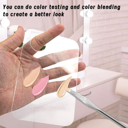 3 Pcs Acrylic Cosmetic Makeup Palette Makeup Palette Clear, Professional Makeup Palette with Scraper Tool, 3PCS Metal Spatula Makeup, Professional Cosmetic Mix, Makeup Artist Tools (Acrylic)