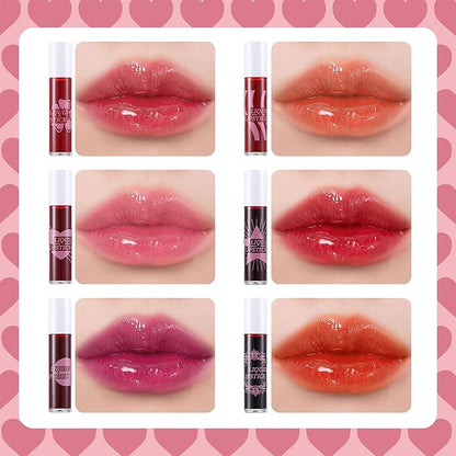6 Colors Roll on Lip Tint Stain Set, Watery Vivid Color Waterproof Long Lasting Lip Gloss, Non-Stick Cup High Pigment Korean Liquid Lipstick Set, Multi-Use Lip and Cheek Tint Makeup