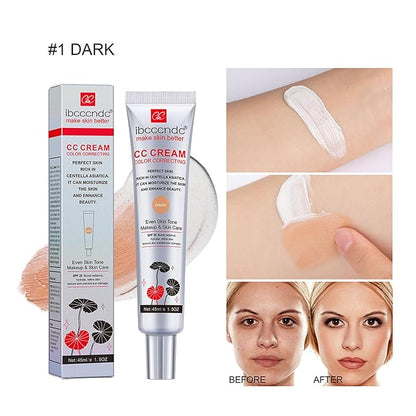 Hydrating CC Cream Foundation with Centella Asiatica - Multi-Purpose Pre-Makeup Primer Moisturizing Facial Concealer Sunscreen Full-Coverage CC Cream with SPF 25 (01)