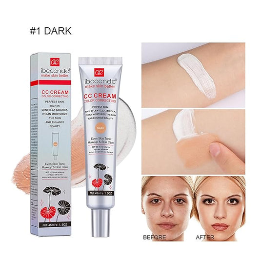 Hydrating CC Cream Foundation with Centella Asiatica - Multi-Purpose Pre-Makeup Primer Moisturizing Facial Concealer Sunscreen Full-Coverage CC Cream with SPF 25 (01)