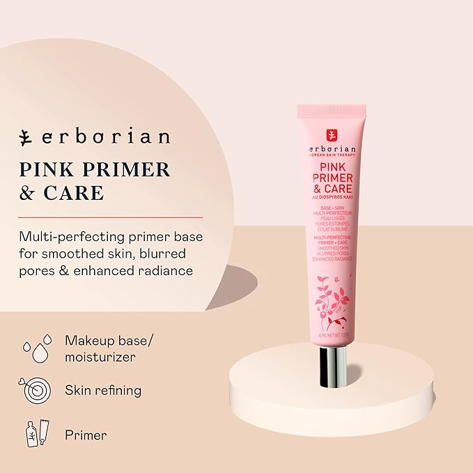 Erborian – Pink Primer & Care Multifunctional Facial Cream Balm - Primer Sets Makeup, Pore Minimizing, Skin Moisturizing and Smoothing Effects for All Skin Types - Korean Skincare - 1.5 fl. oz.