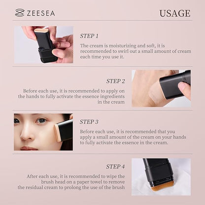 zeesea Multi-Use Makeup Stick - Essence, Concealer, Face Creams, Long-lasting Smooth Skin Coverage, Brighten Skin Color, 0.45oz (12.8g) with Foundation Brushes