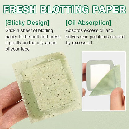 CAHIUYOA Oil Blotting Sheets for Face 100 Counts, Oil Absorbing Sheets, Blotting Papers for Oily Skin With Mirror Case and Makeup Puff