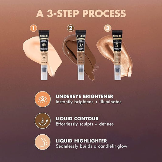 Milani Conceal + Perfect Facelift Collection Kit 4: Cocoa Contour, Solar Highlighter, Nectar Undereye Brightener