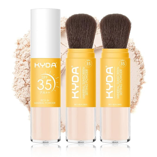 KYDA 2 Pcs Mineral Sunscreen Setting Powder, SPF 35, Translucent, Mineral Brush Powder, Oil Control Natural Matte Finish, Lasting Lightweight Breathable, for All Skin