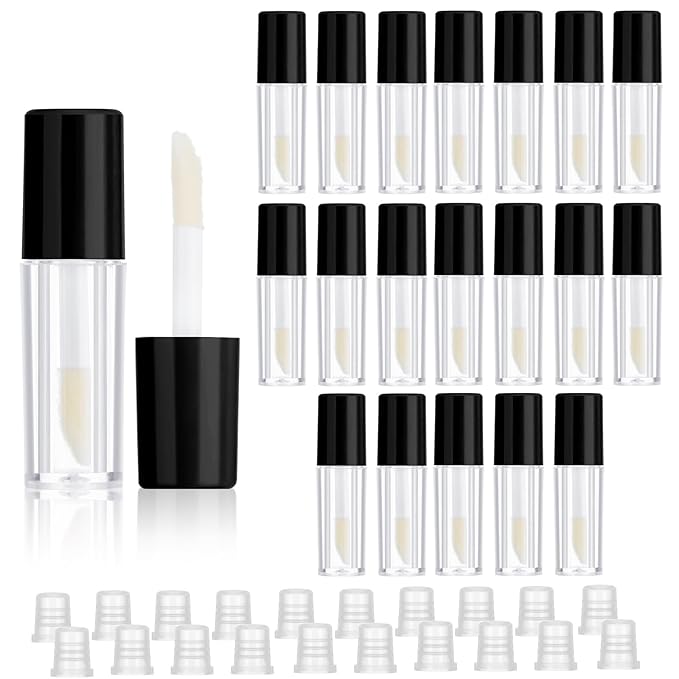 20 Pcs Empty Lip Gloss Tubes 1.2ml Clear Mini Refillable Lip Balm Bottles Lip Gloss Containers with Wand Makeup Containers Bottles for Lipstick Samples Lip Balms Lip Gloss Making Travel Split Charging