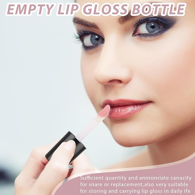 Molain 10pcs Empty Lip Gloss Tubes, 1.2ml Mini Refillable Cosmetic Containers Bottles Lip Balm Bottles for Lipstick Samples, Lip Balms(Black tube cap)