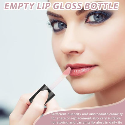 Molain 10pcs Empty Lip Gloss Tubes, 1.2ml Mini Refillable Cosmetic Containers Bottles Lip Balm Bottles for Lipstick Samples, Lip Balms(Black tube cap)