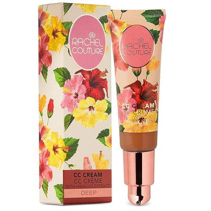 Rachel Couture CC Cream | Color Correcting Cream with Hyaluronic Acid | Full Coverage Foundation & Hydrating Anti-Aging Serum | Vegan & Cruelty Free - 1.18 Fl Oz - Deep