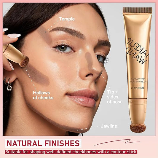 Summaryas Contour Wand & Blush Wand Duo, 2025 New 2 In 1 Women Contour Beauty Wand, Liquid Blush Wand With Applicator, for Skin Highlighting, Correcting (Contour Wand, 1pc)