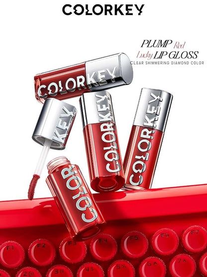 COLORKEY 3D Plump Oil Lip Gloss, High-shine Finish, Lip Tint, Moisturizing, Non-Sticky, Clear and Natural, Glassy Shine (G09 Strawberry Red, 3ml)