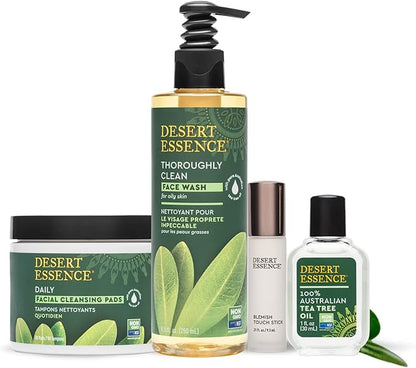 Desert Essence Natural Tea Tree Oil Facial Cleansing Pads - 50 Count - Pack of 3 - Face Cleanser - Soothes & Calms Skin - Makeup Remover Pads - Removes Oil & Dirt - Great for Travel - Essential Oils