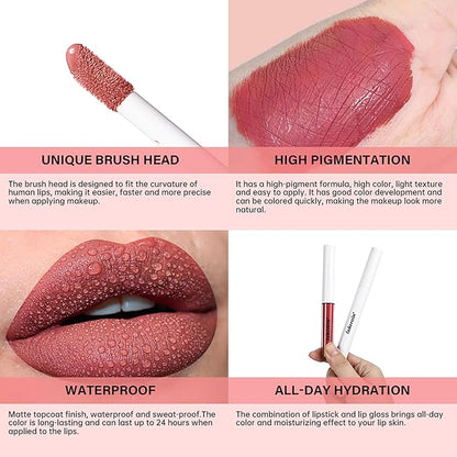 Long Lasting Moisturizing Lip Gloss Set,High Pigmented Lip Stain Hydrating Liquid Lipstick Lip Balm,Waterproof Smooth Shiny Matte Glossy Finish Lip Makeup Kits(#3-Queen of Aura, Pack of 2)