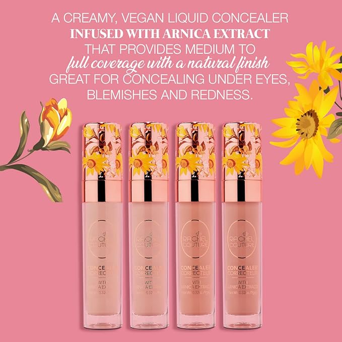 Rachel Couture Liquid Concealer | Medium to Full Coverage Fluid Concealer | Vegan & Cruelty-Free | Infused with Arnica Extract - 0.3 Fl Oz - Lemon