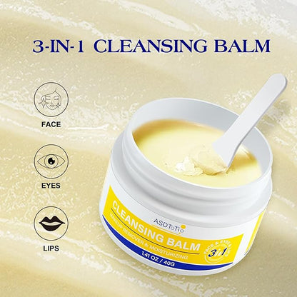 3 in 1 Cleansing Balm- Eye Face Lip Cleansing Balm Makeup Remover,Natural Gentle, Deep Cleaning, Made for All Skin Types