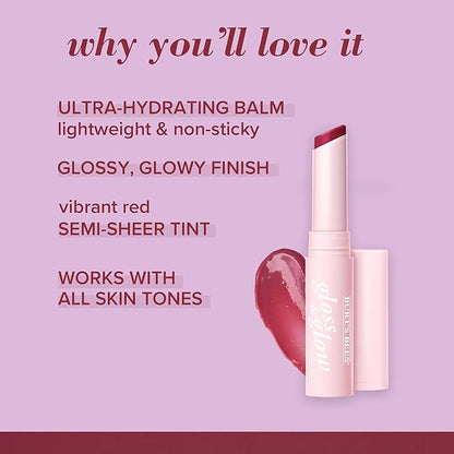 Burts Bees Gloss and Glow Glossy Balm, 100% Natural Origin, Eat, Drink and Be Cherry, 1 Tube, Pack of 2