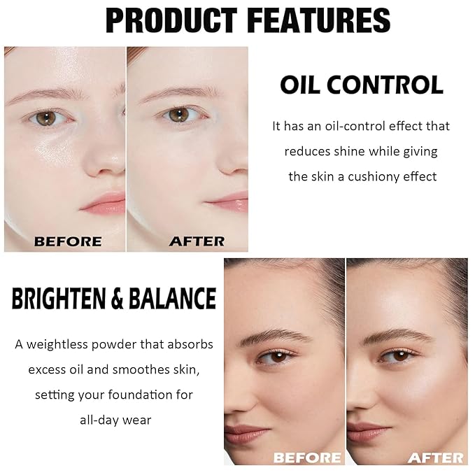 5 Colors Shimmer Matte Setting Powder with Puff, Oil Control Face Loose Translucent Powder Makeup,Brighten Longlasting Finishing Powder,Lightweight Waterproof Soft Focus Blurring Powder, 01