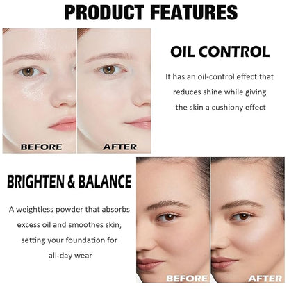 5 Colors Shimmer Matte Setting Powder with Puff, Oil Control Face Loose Translucent Powder Makeup,Brighten Longlasting Finishing Powder,Lightweight Waterproof Soft Focus Blurring Powder, 01