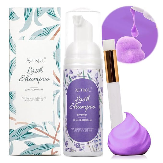 Eyelash Extension Cleanser 60ML Colored Purple Lavender Lash Extension Shampoo Lavender Professional Eyelid Foaming Cleanser Paraben & Sulfate Free Non-lrritating