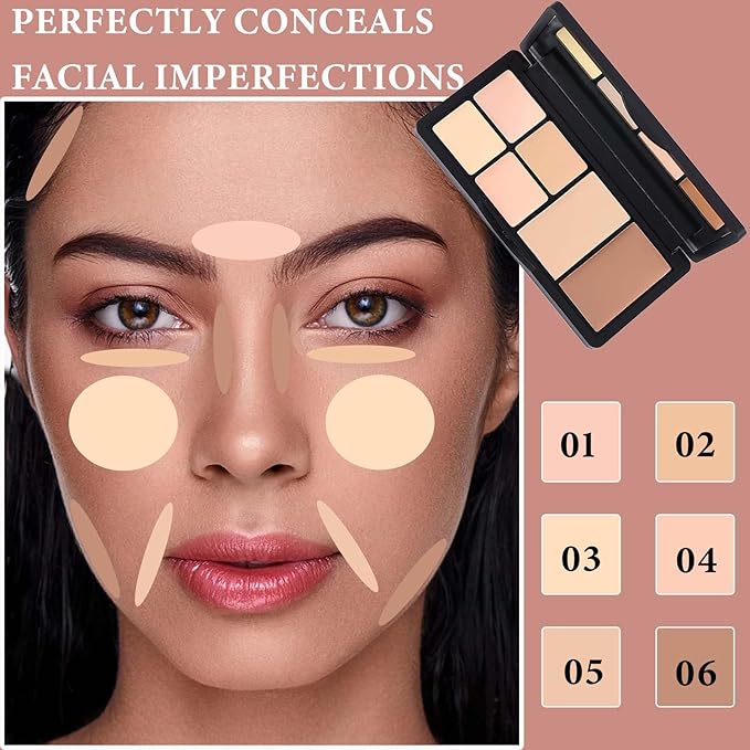Color Correcting Concealer & Contour Palette - Long-Lasting Makeup Cream Contouring Foundation Highlighting Corrector for Dark Circles & Blemishes (#02)