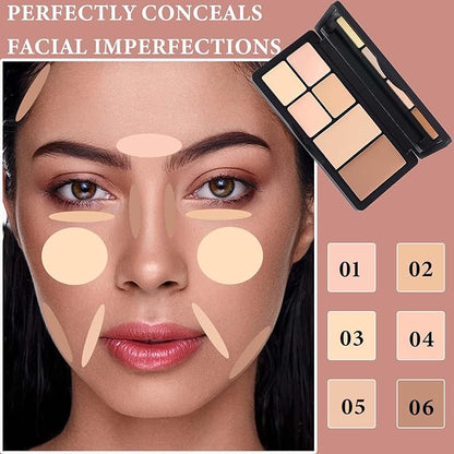 Color Correcting Concealer & Contour Palette - Long-Lasting Makeup Cream Contouring Foundation Highlighting Corrector for Dark Circles & Blemishes (#02)