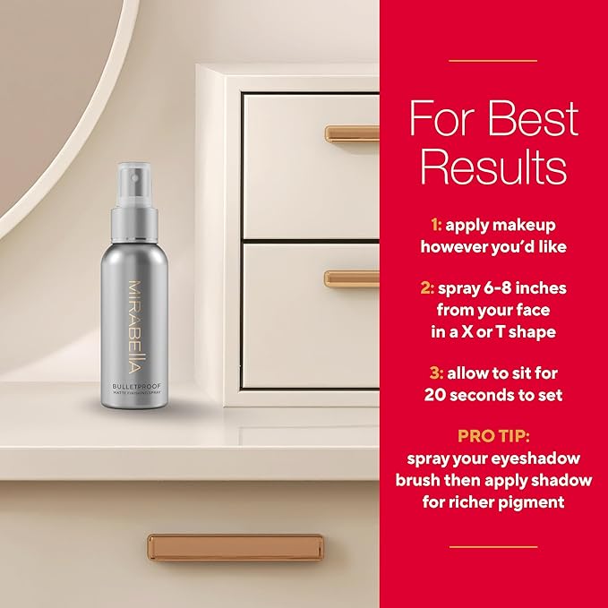 Mirabella Bulletproof Matte Setting Spray for Makeup, Finishing Spray for Makeup Locks in Foundation with a Weightless, Long-Lasting Finish, Setting Spray for Oily Skin is Suitable for All Skin Types