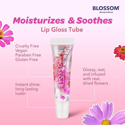 Blossom Scented Moisturizing Lip Gloss Tubes, Infused with Real Flowers, 0.6 fl. oz/18ml, 2 pack Full Size Gift Set, Strawberry/Watermelon