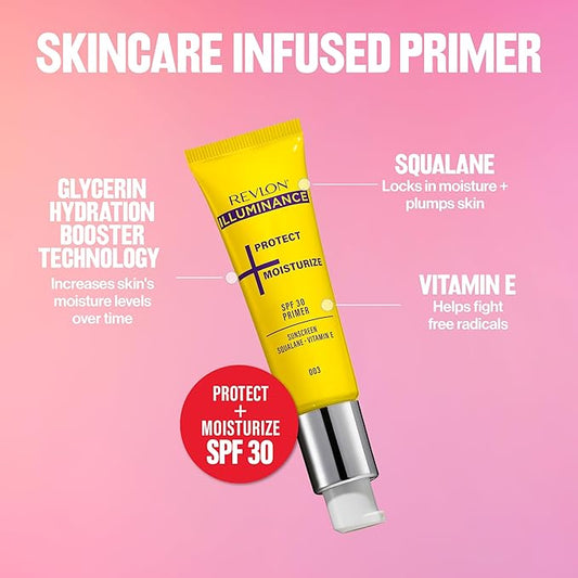 Revlon Illuminance Moisturizing Primer with SPF 30, Face Makeup Primer with Sunscreen, Squalane & Vitamin E, No White Cast, Transparent Finish, 003, 0.95 fl oz